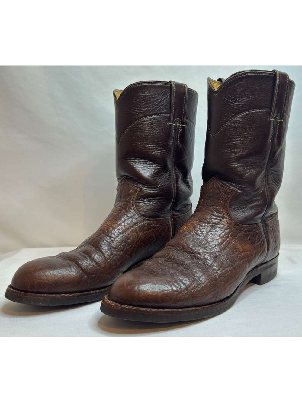 Vintage Justin 3188 Roper Cowboy Boots Mens 8.5D Brown Leather Western USA Made